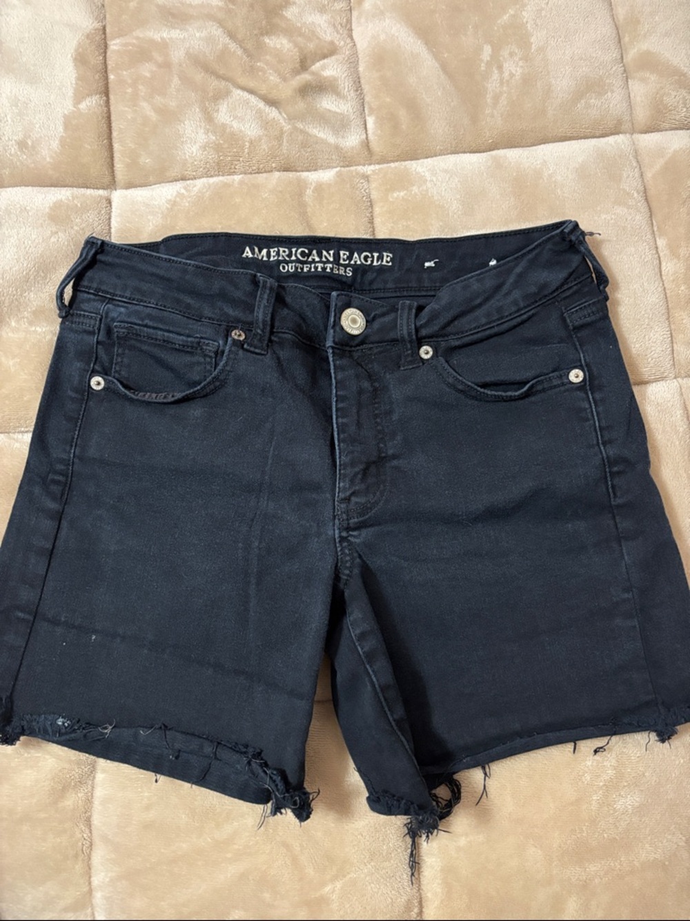 American Eagle Outfitters Black Frayed Hem Denim Shorts